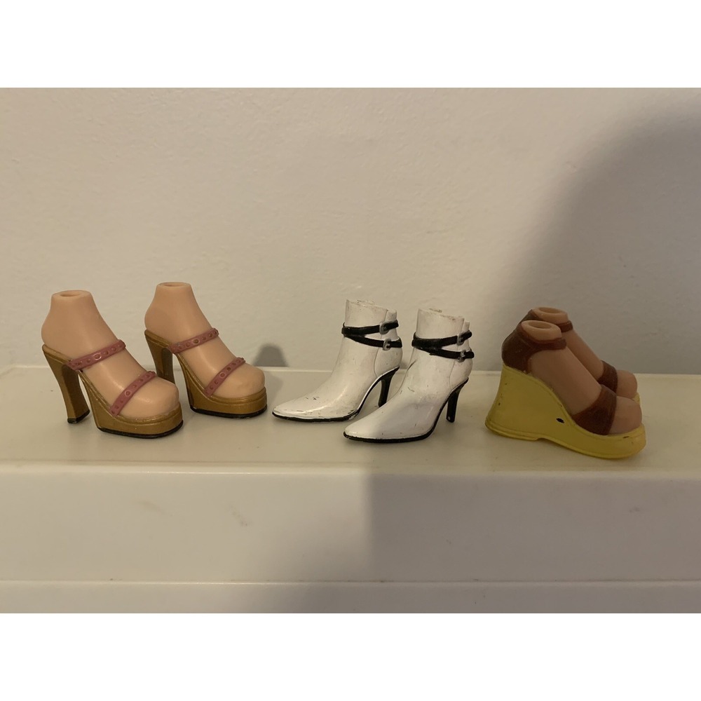 3 Pairs Of Bratz Doll Shoes Rock Angelz Jade White Boots Wedges Heels